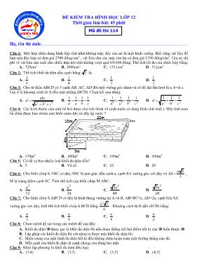 Đề kiểm tra Hình học Lớp 12 - Mã đề 114
